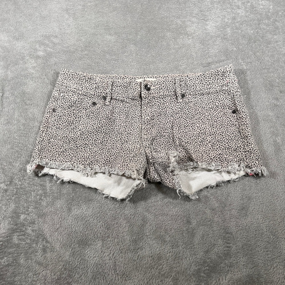 Roxy Cheetah Print Denim Shorts Frayed Hem Casual Womens Size 10